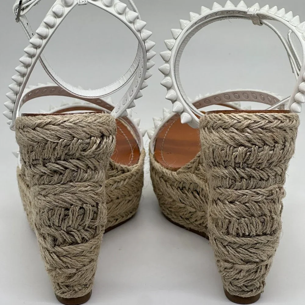 Christian Louboutin White Studded Espadrille Wedge Sandals